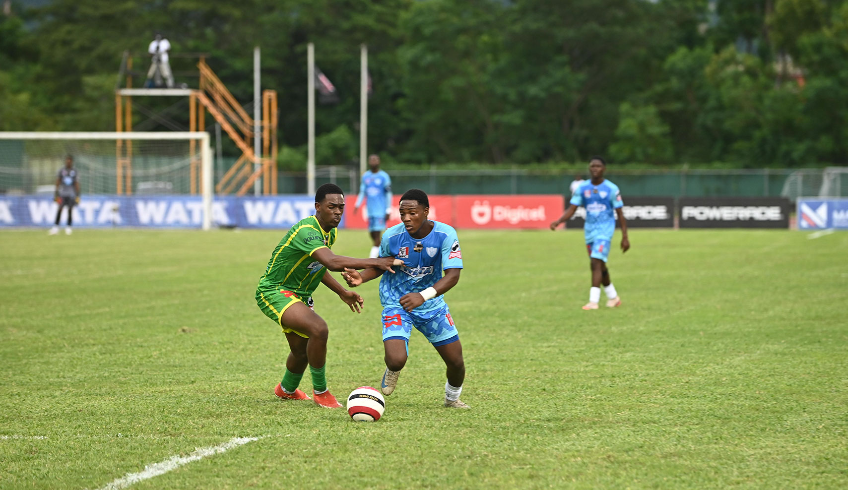 Game action between Ocho Rios and St. Catherine. Keanu Reid scoring a brace. which lead Ocho Rios into the semi-finals of the 2024 ISSA Champions Cup.